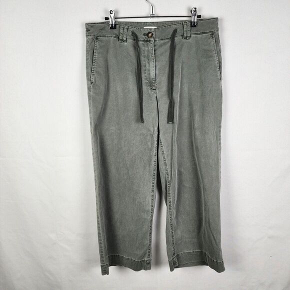 J. Jill Womens Cropped Pants Size 10 Green Gray Twill Wide Leg Stretch Comfort - Picture 1 of 6